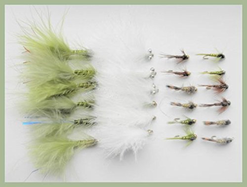 Winter Trout Fishing Flies, 24 Pack, Blue Flash, Cats, Tungsten & GH Nymph, Size 10