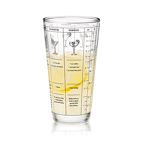 True 3-Piece Barware Set With 7 Cocktail Recipes And Measurements Printed On Mixing, Includes Shaker Tin And Hawthorne Strainer, Glass And Stainless Steel, Assorted #TOP7