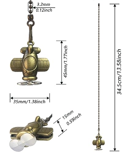 Image of 12-inch Airplane Charm Pull Chain - Decorative Extender for Ceiling Fan Lights with Ball Chain Connector(Bronze)