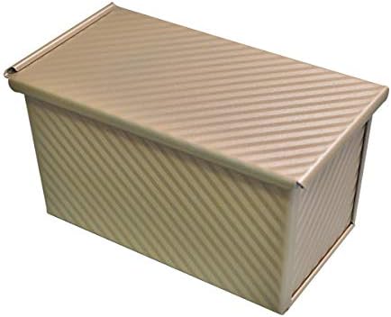 Loaf Pan with Lid, Nonstick Corrugated Pullman Loaf Pan,1lb Dough Carbon Steel Bread Toast Mold with Cover for Baking Bread -Gold