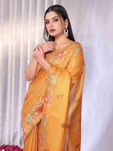 Image of SWORNOF Gold-Toned Woven Design Silk Zari Tissue Saree | Saree for Women | Soft and Skin Friendly