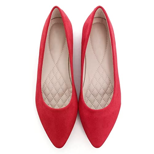 Ztwutang Stunner Women Cute Slip-On Ballet Shoes Soft Solid Classic Pointed Toe Flats P Red 41(8.5) #TOP1