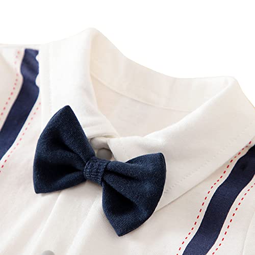 Image of Hopscotch Boys Cotton Bow Embellished Romper in White Color