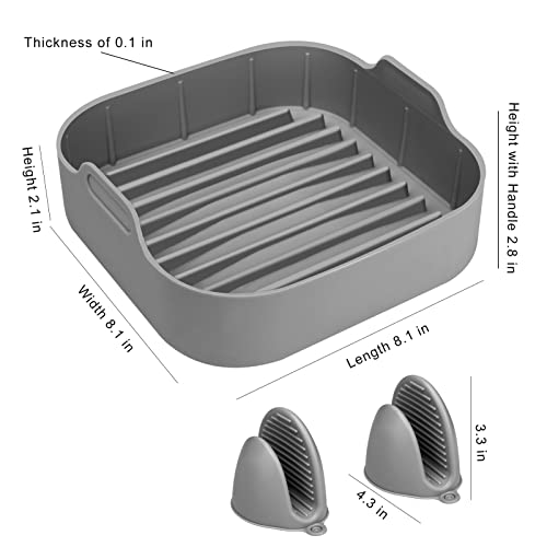 Image of Air Fryer Silicone Pot, 8 inch Air Fryers Oven Basket with Mitts, Replacement of Parchment Paper Liners for 6.5 QT or Bigger Square, Grey