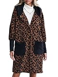 Damen Herbst und Winter Mantel Jacke, Mode Temperament lose Leopard Druck Spleißen schwarz Nachahmung Pelz Pelzmantel,Braun,S