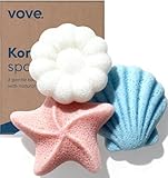 Vove Organic Konjac Baby Bath Sponges Pack of 3 - Safe, Gentle & Natural for Newborns, Babies & Toddlers, Cute Ocean Shapes, Plant-Based Baby Bath Time, Baby Shower, Certified Organic