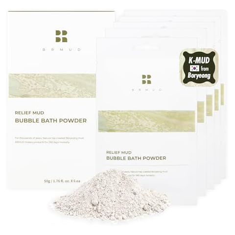 BRMUD Relief Mud Bubble Bath Powder | Hypoallergenic Mud Powder Bubble Bath w/ 98% Nature-Derived Ingredients | Moisturizing & Foaming Bubble Bath Oil Control for All Skin Types (Pack of 6, 1.76 oz) Cover