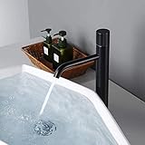 YUQIYU Grifo negro mate del lavabo del cuarto de baño del agujero redondo del alto cuerpo del grifo del lavabo del hotel doméstico del agua y del frío