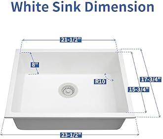 MONSINTA White Kithcen Sink, 23 Inch Undermount Kitchens Sinks, 23"x 18"x 8" Small Bar Sinks, 23 x18 Granite Composite Quartz Stone Kitchen Sink With Accessories