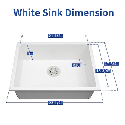 MONSINTA White Kithcen Sink, 23 Inch Undermount Kitchens Sinks, 23"x 18"x 8" Small Bar Sinks, 23 x18 Granite Composite Quartz Stone Kitchen Sink With Accessories