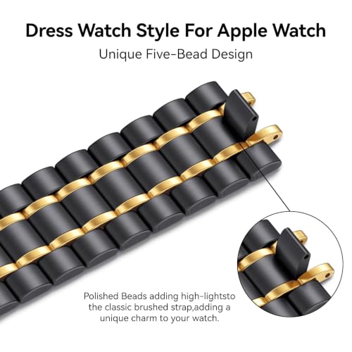 Image of Bestig Compatible with Apple Watch Bands for Men Women 40mm 38mm 41mm 42mm Series 11 10,Premium Solid Stainless Steel Metal Business Wristband Strap for iWatch Series 10 9 8 7 6 SE 5 4 3 2 1,BlackGold