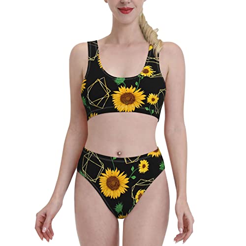 Bikini de sport noir tournesol XXL pour natation et plage
