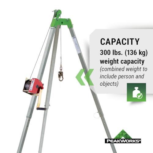 Image of Peakworks Confined Space Kit - For Safe Access & Rescue - Includes Tripod, Man Winch & Bag - OSHA & ANSI Compliant Fall Protection - 65 ft Cable