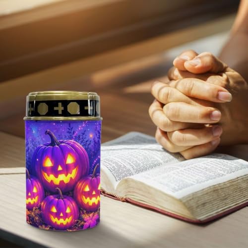 Image of Poceacles Halloween Solar Candle Cemetery Solar Lights for Grave LED Garden Flameless Powered Pathway Lights Outdoor Waterproof with Dusk to Dawn Sensor, Pumpkin Violet, Set of 2