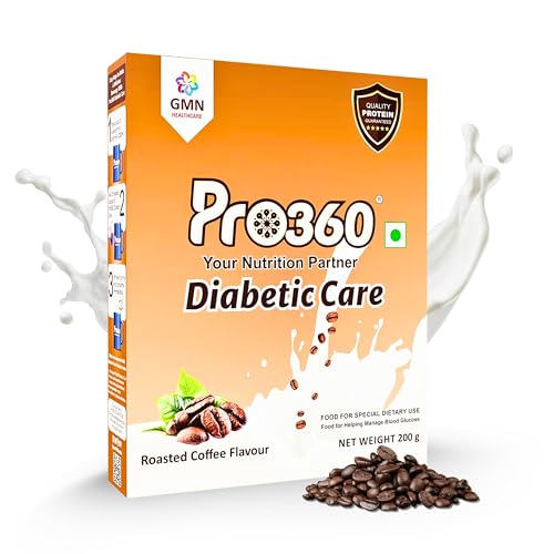 Image of Pro360 Diabetic Care Protein Powder - 200g Protein Powder for Diabetic Patients Helps in Managing Blood Sugar Level| Roasted Coffee Diabetic Care Powder with DHA & Tri-Protein