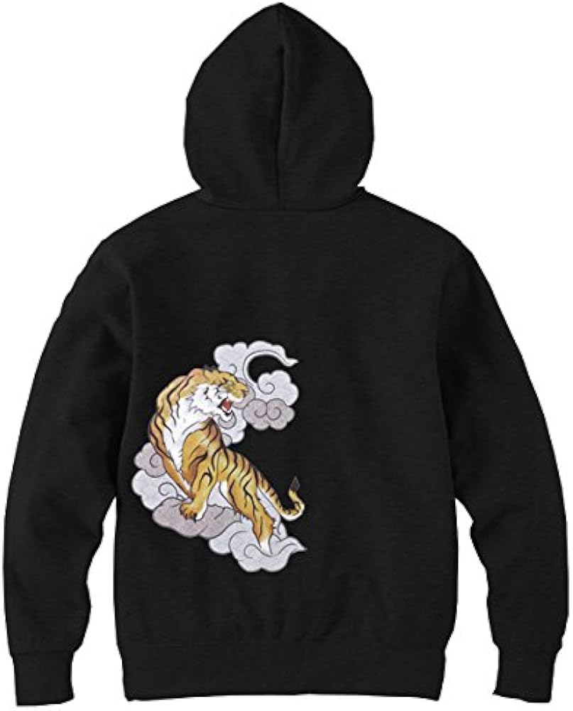 Amazon.co.jp: [纏] メンズ 和柄 プルパーカー 雲虎 黒 Sサイズ