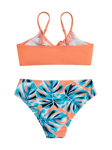 Image of COZYEASE Girls' 2 Piece Ditsy Floral Print Knot Front Ruched Triangle Bikini Swimsuit