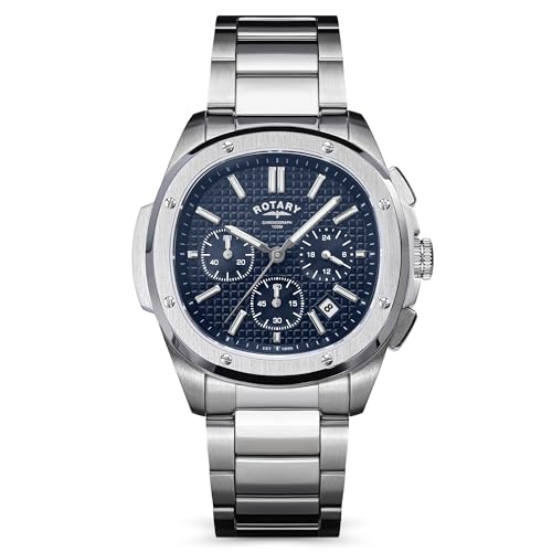 Image of Rotary Men's Apex 100 Chronograph 100M Water Resistance Blue Dial Stainless Steel Bracelet Watch