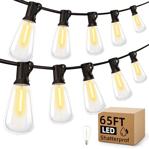 MGVIH Outdoor String Led Patio Lights: 65Ft 20M Outside Waterproof Light ST38 Shatterproof Bulb Connectable Hanging Outdoor Electric Lighting for Backyard Yard Gazebo Porch Party