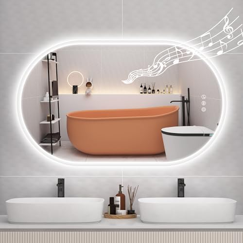STARLEAD 40"x24" Oval LED Bathroom Mirror with Bluetooth Speaker, Dimmable Lighting, 3 Color Modes, Anti-Fog, Touch Control Wall Mounted Vanity Mirror