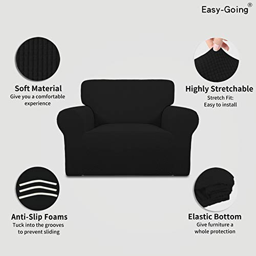 Image of Easy-Going Stretch Oversized Chair Sofa Slipcover 1-Piece Couch Sofa Cover Furniture Protector Soft with Elastic Bottom for Kids Spandex Jacquard Fabric Small Checks Black