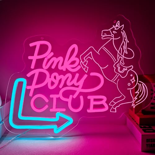 jjuunnttaao Pink Pony Neon Sign Dimmable Pony Club Neon Lights For Wall Decor, Pink Cowgirl LED Signs for Bedroom Bar Party Pub Birthday Gift for Music Lover