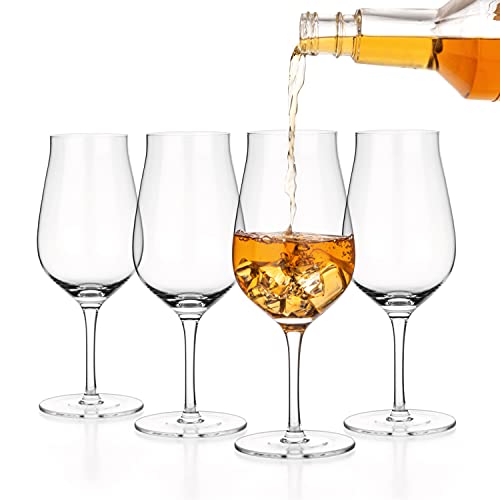 Luxbe - Bourbon, Brandy & Cognac Crystal Glasses Tulip Snifter, Set Of 4 - Large Handcrafted Leadfree Glass - Great For Spirits Drinks - Whiskey Scotch - 10Oz/300Ml #TOP4