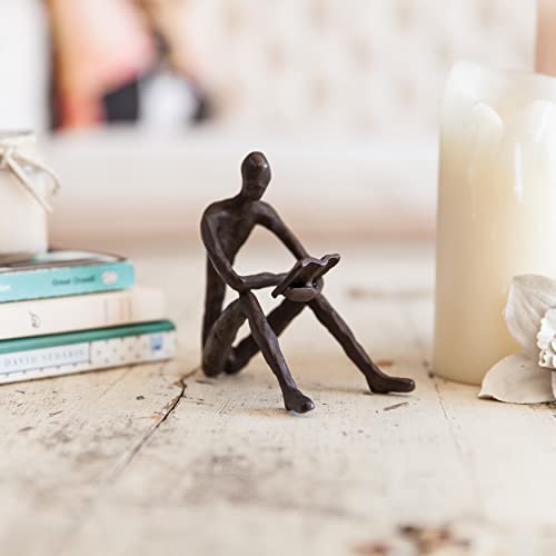 Danya B. ZD14010 Bronze Sculpture of Person Reading a Book – Modern and Elegant Design – Metal Art - Contemporary Home and Office Décor