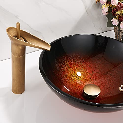 Image of REGALMIX Antique Brass Pop Up Bathroom Vessel Sink Drain Stopper,Built-In Anti-Clogging Strainer, Fits Standard American Drain Hole(1-1 /2 inch to 1-3 /4 inch), with Overflow RWF083R