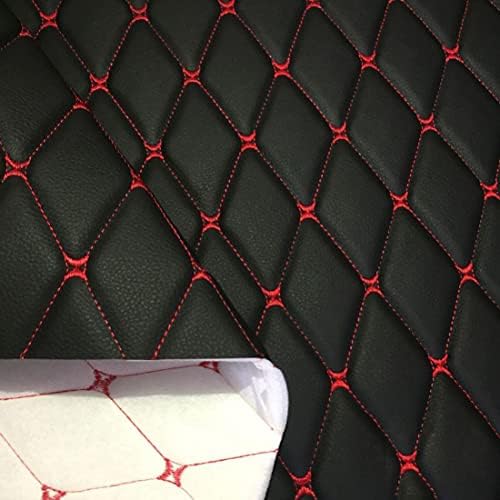 Faux Leather Fabric Quilted Foam Vinyl Fabric Upholstery Thick 6mm Foam Backed for Cars Vehicle Seat Cover Furniture Auto Headliner Repair Headboards DIY Crafts(Size:1.5x1m/59x39in,Color:Red Thread 1)