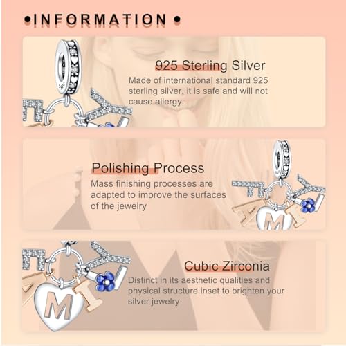 Image of S925 Sterling Silver Romantic Charm Pendant, Gifts for Family Friends Girlfriend, Valentine's Day Birthday Christmas Anniversary, Bracelet Necklace Bead Dangle Charm for Women Jewelry