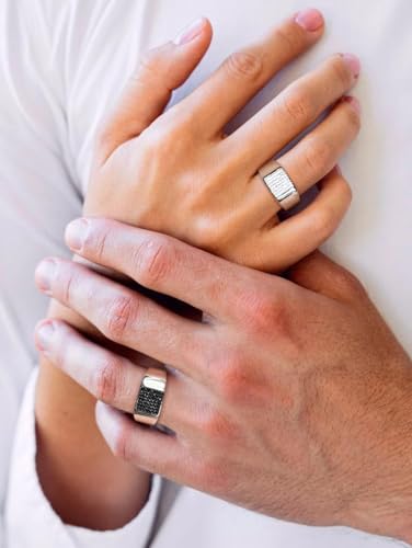STARCHENIE Sterling Silver Men's Wedding Band Ring with Cubic Zirconia, Signet Style, Multiple Sizes3