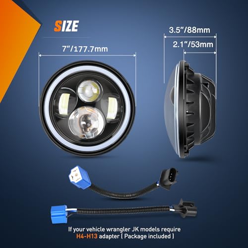 Image of Nilight 7 Inch Round LED Halo Headlights w /Turn Signal Amber Light Red DRL High Low Beam 7 inch Headlight Compatible with 2007 2008 2009 2010 2011 2012 2013 2014 2015 2016 2017 2018 Wrangler JK JKU