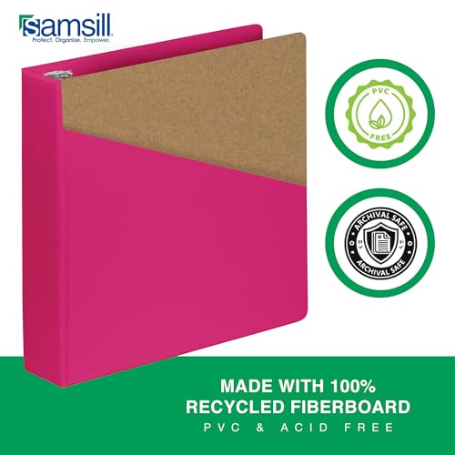 Image of Samsill Durable 2 Inch Binder, D Ring Binder, Customizable Clear View Cover, Dragonfruit, Holds 475 Pages