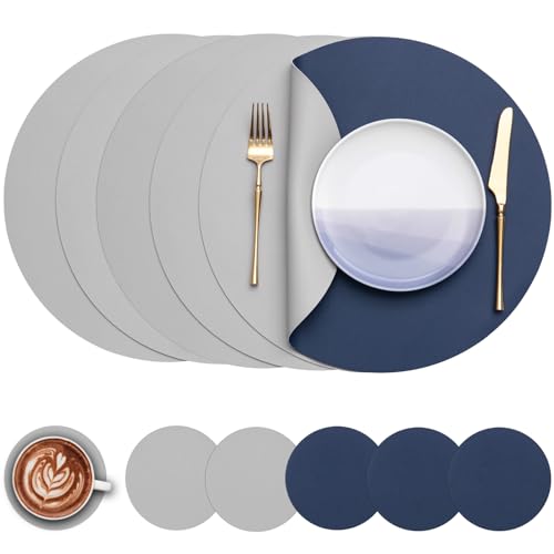 Myir JUN 15 Inches Round Placemats Set of 6 Faux Leather Place Mats