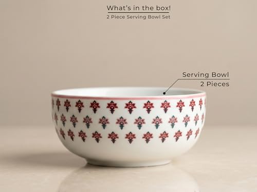 Image of Bodhi House 2-Piece Pink Blossom Porcelain Serving Bowl Set | Lightweight, Chip Resistant, | Microwave & Dishwasher Safe | Elegant Tableware for Home Dining, Serving & Gifting Use