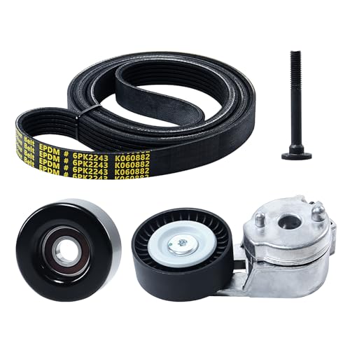 Image of Serpentine Belt Drive Component Kit with Tensioner & Idler Pulley Fit Jeep Grand Cherokee WJ 1999-2004 & Wrangler TJ 2000-2006 - L6 4.0L with AC, Replace 90K-38163
