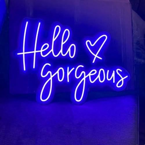 Image of Hello Gorgeous Neon Sign,LED Blue Neon Hello Sign Decorative Art Lamp with Dimmable Switch Suitable for Home Wedding Birthday Backdrop Party,17x10In,Usb Powered(Blue Hello Gorgeous)