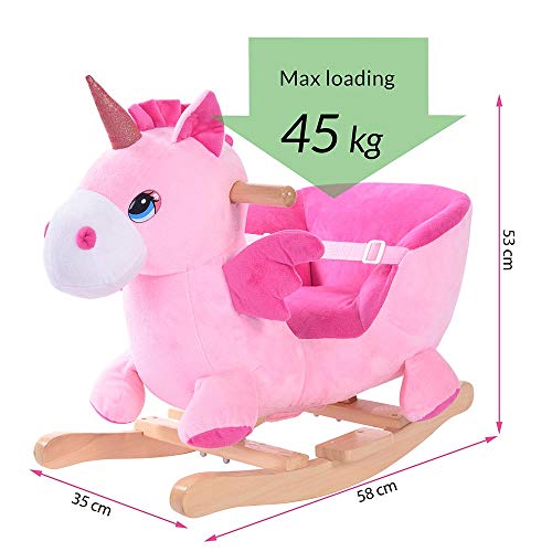 Bakaji Unicorno A Dondolo Cavalcabile Peluche Giocattolo Per Bambini Con Effetti Sonori Maniglie E Cintura Di Sicurezza - 8