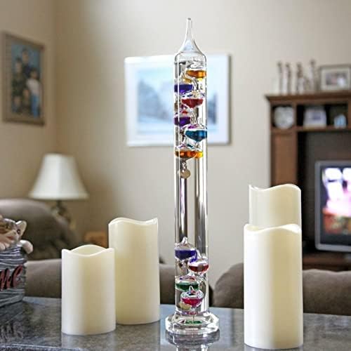 Glass galileo thermometer Large 44cm tall Free standing Galileo thermometer science Gift for adults physics gift, Multicolour