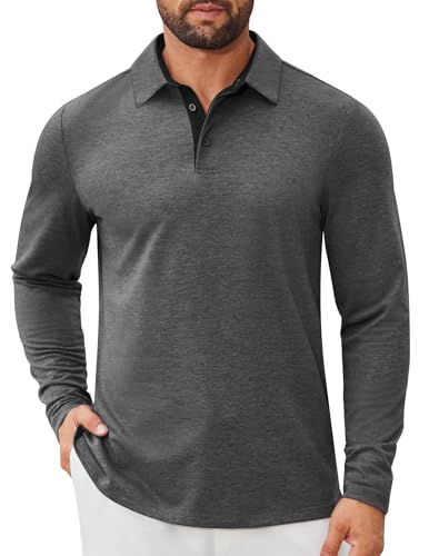 COOFANDY Men's Long Sleeve Polo Shirt with Collar and V-Neck