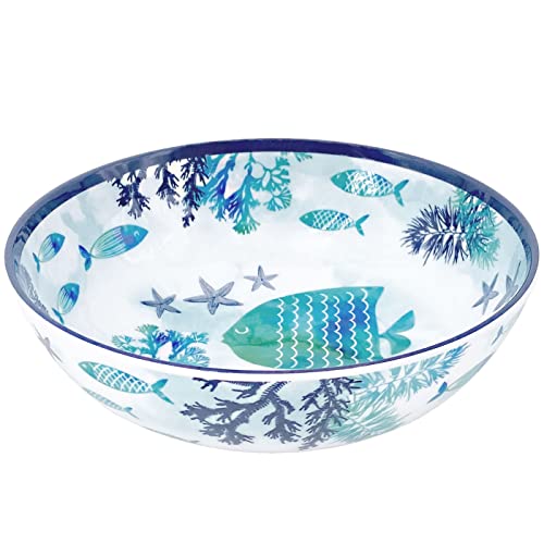 Les Jardins de la Comtesse MelARTmine – Plato hondo ideal de sopa o pasta – Melamina – Caribe – Ø 19 cm – Azul mar y pescado – Colección de vajilla cuasi-irrompible