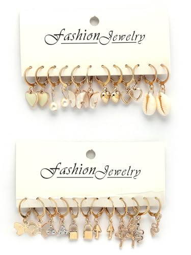 Image of Scintillare By Sukkhi Vintage Fashionable Stylish Gold Plated Multi Shaped Hoop & Drop Style Combo Earrings for Women & Girls|Pair of 12|CBE107207