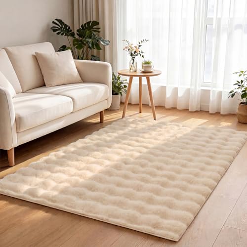Pauwer Area Rugs for Living Room 3x5, Fluffy Faux Fur Bedroom Rug, Beige - image 1