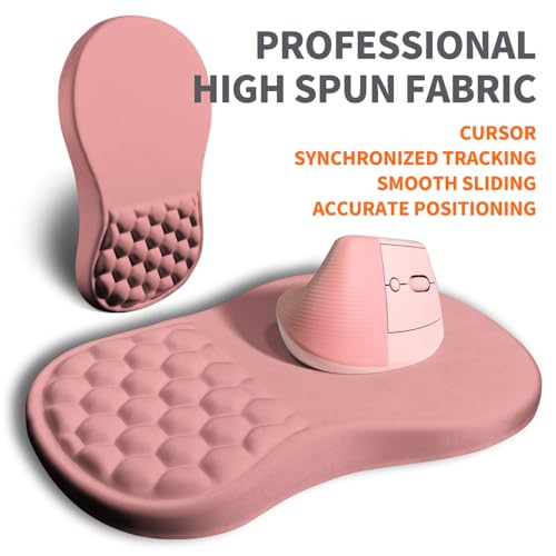 Image of Ergonomic Joint Wrist Support Mouse Pad with Memory Foam Cushion Massage Bump, Carpal Tunnel Pain Relief Mousepad Slope Design for Wrist Rest, 11.8x7.9 in, Pink