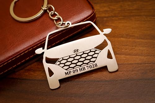 Image of Kraftnix Personalized Car Keychain Compatible for Hyundai i20 Models | Premium Customized Name Engraved Metal Car Keyring | Premium Car Accessory Gift for Men Women & Car Lovers | For Daily Use