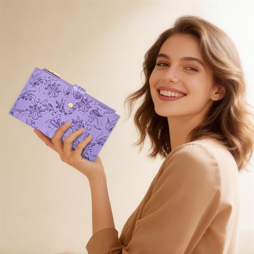Image of Travelambo Womens Leather Bifold Wallet, Slim RFID Blocking Card Holder