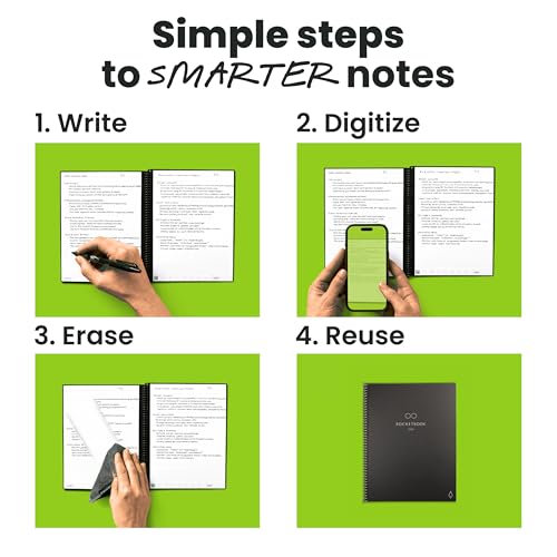 Rocketbook New Core Reusable Spiral Notebook, Letter Size 8.5×11, Black – Lined Pages, App-Connected, Erasable, Durable Cover, Ideal for School, Work, and Creative Projects