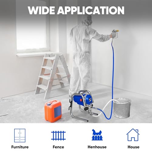 POXURIO 1200W Airless Paint Sprayer, 3300PSI High Efficiency Electric Paint Sprayer with Extension Rod, Thinning-Free Stand Airless Sprayer for Home Exterior and Interior, Garage, Deck, Furniture
