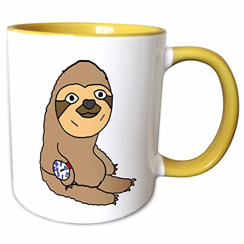 3dRose Cute Funny Sloth Wearing Daily 11oz Two-Tone Yellow Mug